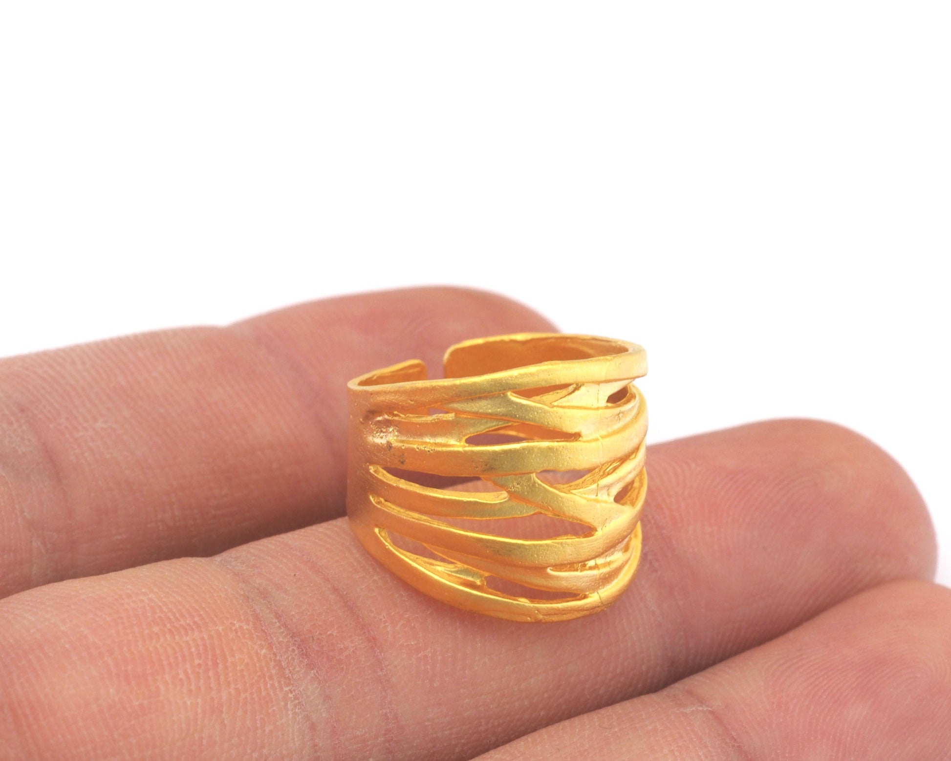 Ring Stripes Adjustable Ring Matte Plated Brass (18.5mm 8.5US inner size - Adjustable ) OZ3592 ring22