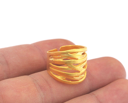 Ring Stripes Adjustable Ring Matte Plated Brass (18.5mm 8.5US inner size - Adjustable ) OZ3592 ring22