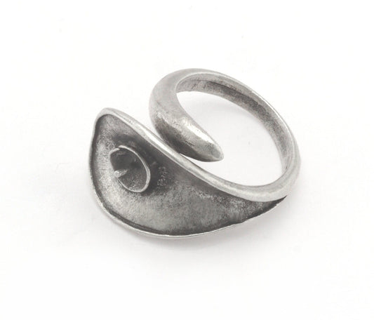Ring Adjustable Ring Bezel (for 6mm half drilled ball) Antique Silver Plated Brass (18mm 8US inner size - Adjustable ) OZ2102