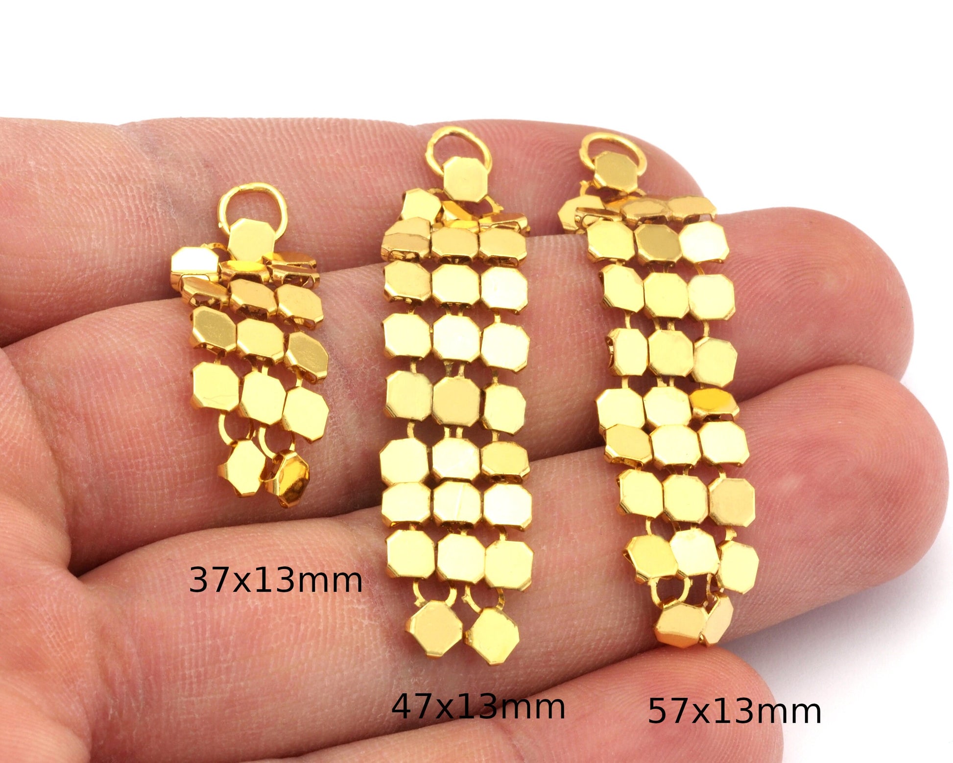 Dangle Cubes discs Earring Charms Shiny Gold Plated Brass 37-47-57mm one loop findings S152