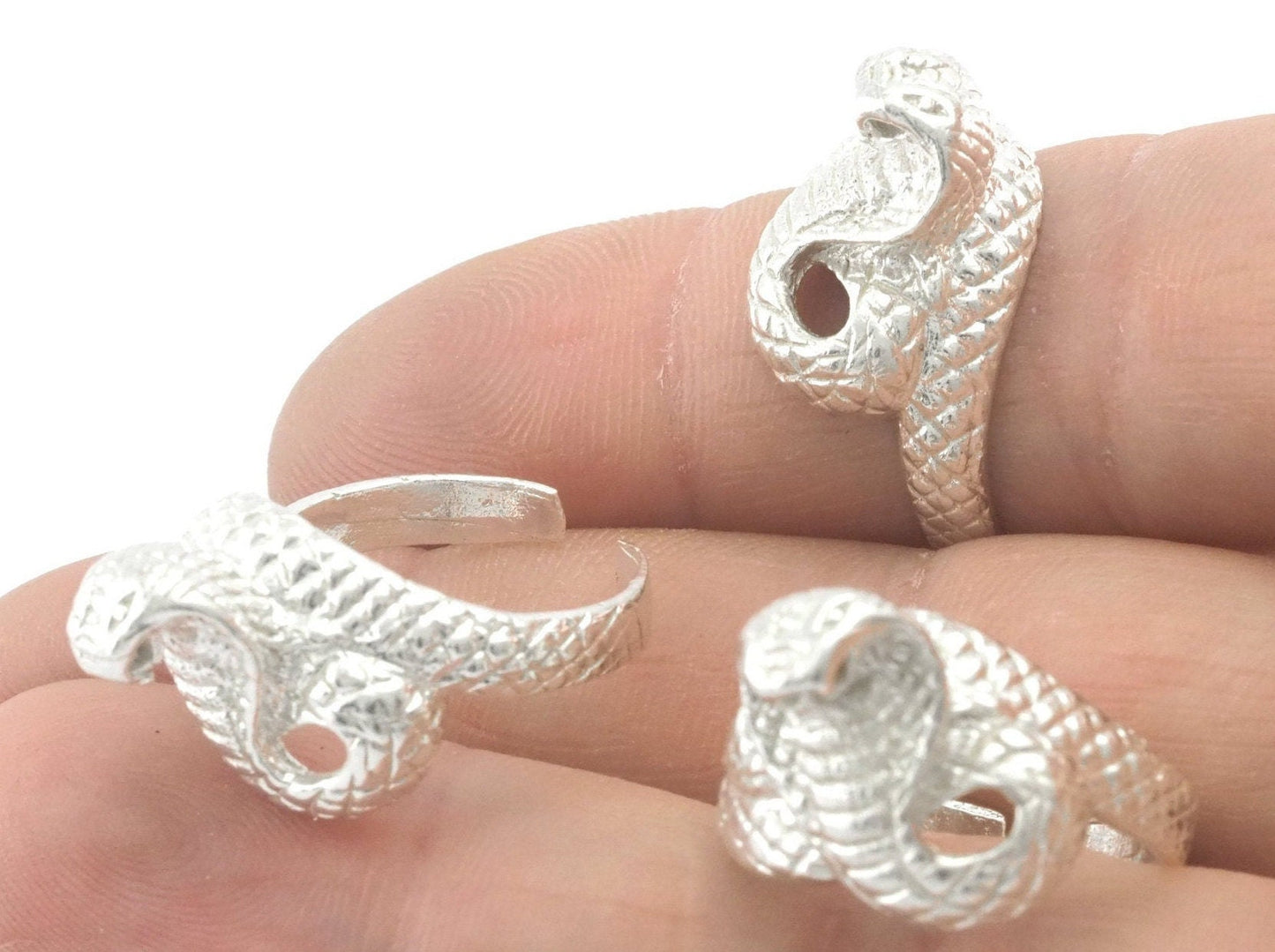 Snake Ring Queen Cobra Adjustable Shiny Silver Plated brass (18mm 8US inner size) Oz3243