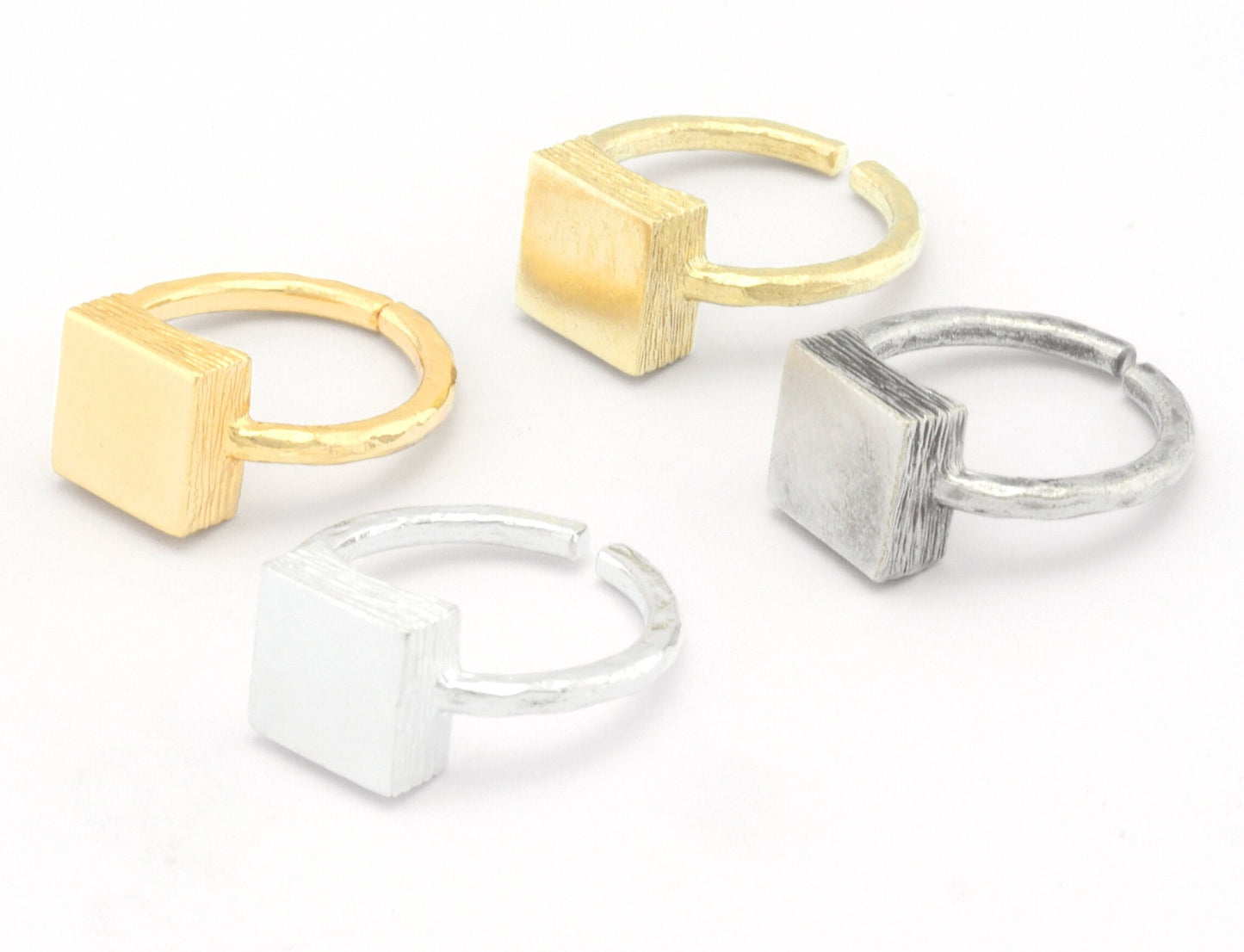 Square Brushed Edge Ring Base Adjustable Ring Blank Raw Brass - Shiny silver - Antique silver - Shiny Gold plated (10x10mm blank) OZ4683