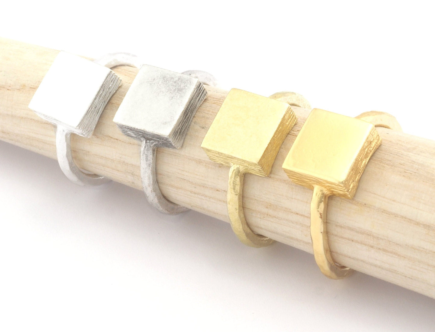 Square Brushed Edge Ring Base Adjustable Ring Blank Raw Brass - Shiny silver - Antique silver - Shiny Gold plated (10x10mm blank) OZ4683