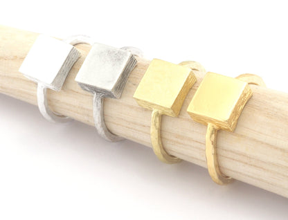 Square Brushed Edge Ring Base Adjustable Ring Blank Raw Brass - Shiny silver - Antique silver - Shiny Gold plated (10x10mm blank) OZ4683