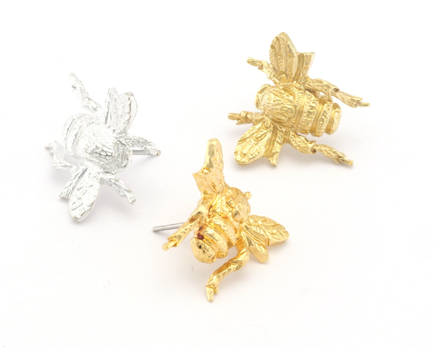 Honey bee wing fly earring stud posts earring wire base 20x19 raw brass - shiny silver plated - shiny gold plated OZ4037