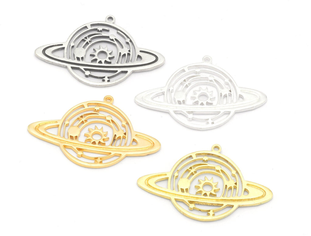 Planet Galaxy Stars Sun Charms Pendant Raw Brass -Antique silver- Shiny silver - Shiny gold plated 39x25mm 1.5mm thickness Charms OZ4626-325