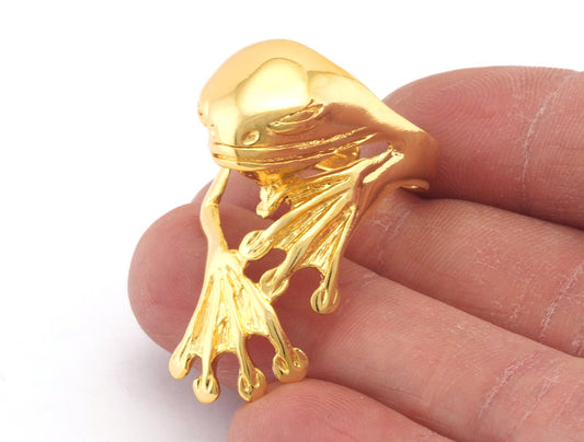 Frog Ring Adjustable Shiny Gold plated Brass (7US 10US inner size) OZ2893