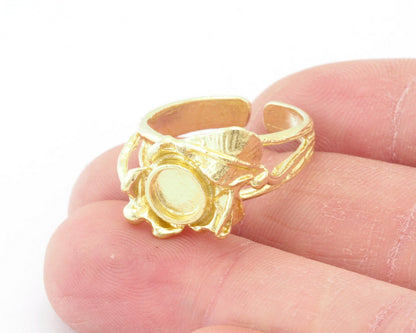 Leaf Flower Ring Blank Base Settings - Raw brass - Shiny silver - Antique silver - Shiny gold Plated (7US 10US inner size ) 6mm blank 4638