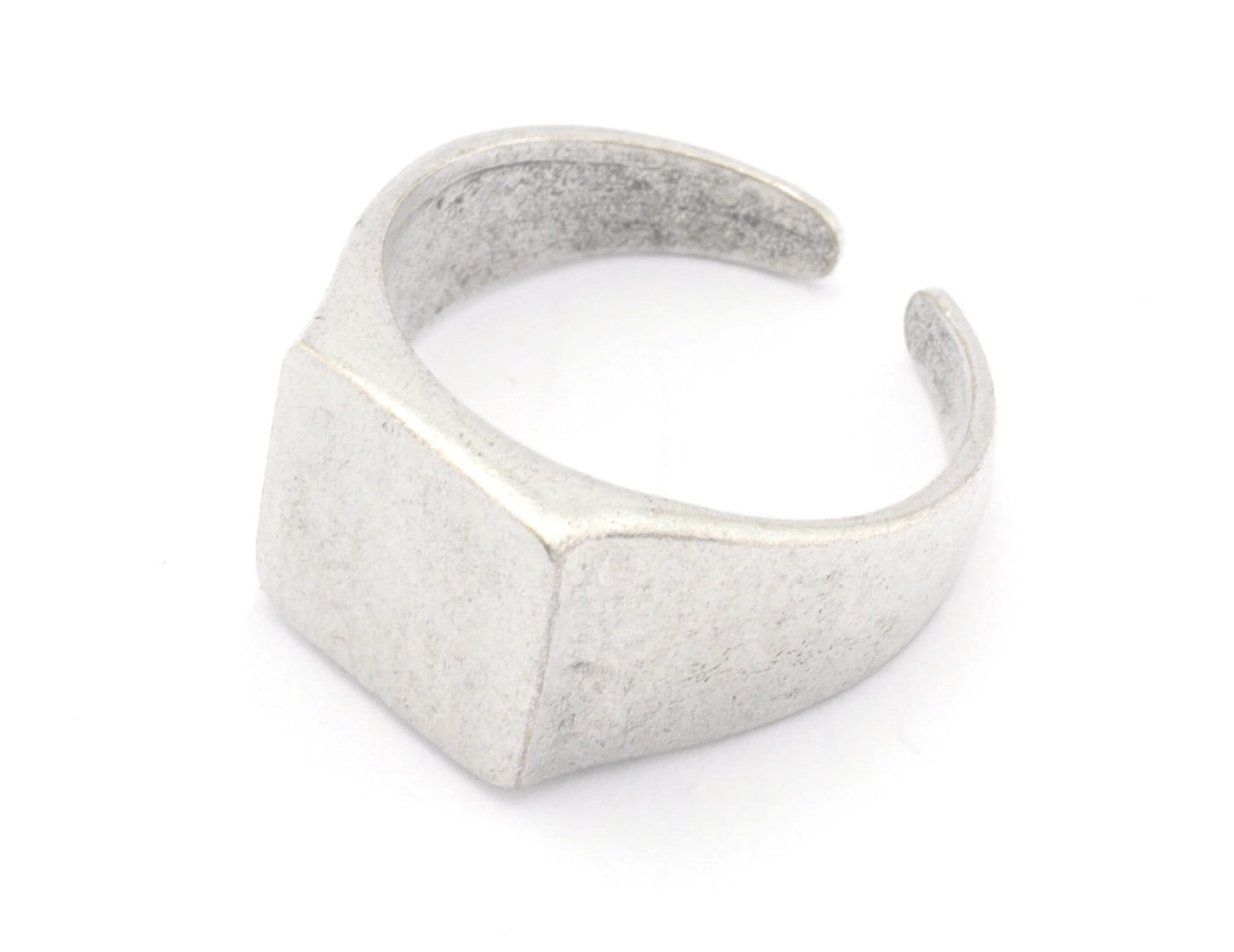 Signet Ring Adjustable Blank - Antique silver plated brass (20mm 10.5US inner size - Adjustable ) Oz2979 13x13mm square