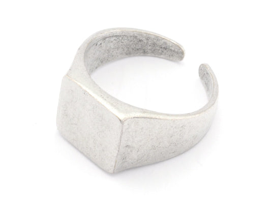 Signet Ring Adjustable Blank - Antique silver plated brass (20mm 10.5US inner size - Adjustable ) Oz2979 13x13mm square