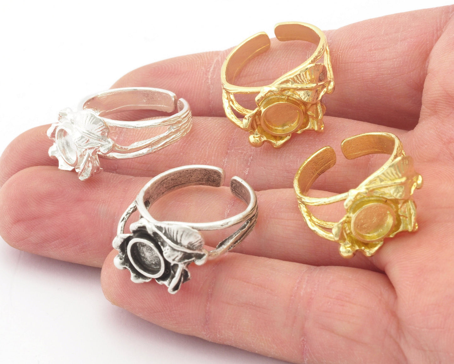 Leaf Flower Ring Blank Base Settings - Raw brass - Shiny silver - Antique silver - Shiny gold Plated (7US 10US inner size ) 6mm blank 4638