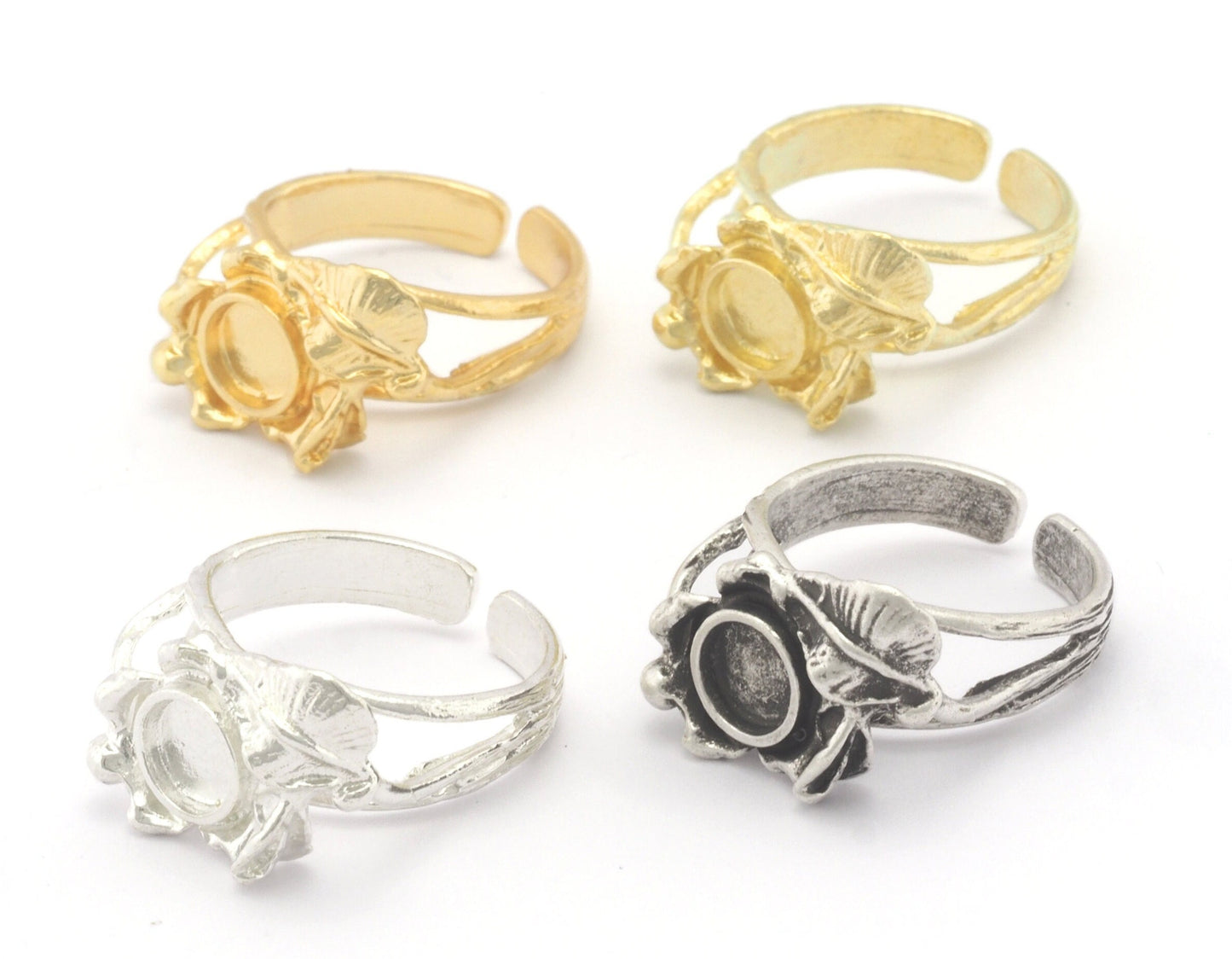 Leaf Flower Ring Blank Base Settings - Raw brass - Shiny silver - Antique silver - Shiny gold Plated (7US 10US inner size ) 6mm blank 4638