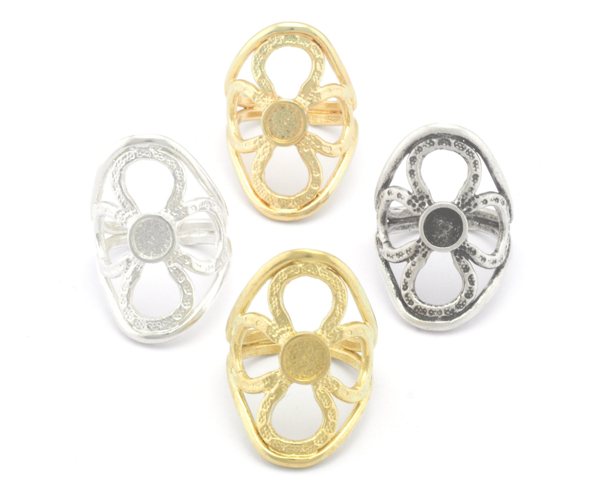 Flower Ring Blank Base Settings - raw brass - Shiny silver - Antique silver - Shiny gold plated (7.5US 10US inner size ) 6mm blank size 4635