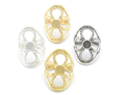 Flower Ring Blank Base Settings - raw brass - Shiny silver - Antique silver - Shiny gold plated (7.5US 10US inner size ) 6mm blank size 4635