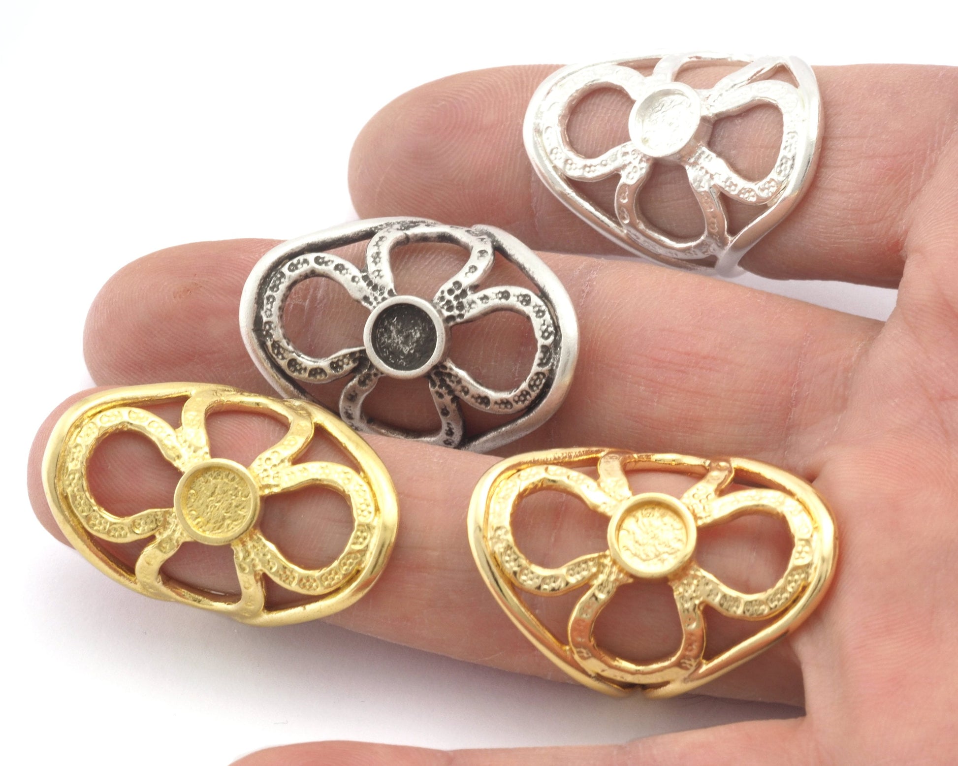 Flower Ring Blank Base Settings - raw brass - Shiny silver - Antique silver - Shiny gold plated (7.5US 10US inner size ) 6mm blank size 4635