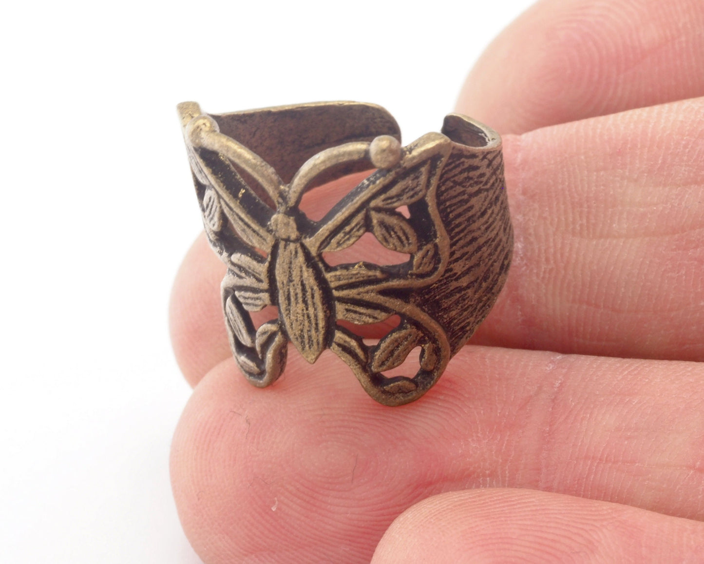 Butterfly Adjustable Ring Antique Bronze Plated Brass (17.5mm 7US inner size) OZ1829