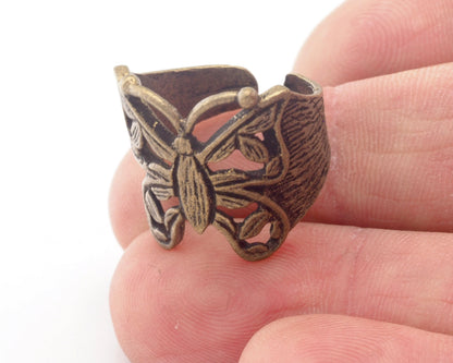 Butterfly Adjustable Ring Antique Bronze Plated Brass (17.5mm 7US inner size) OZ1829