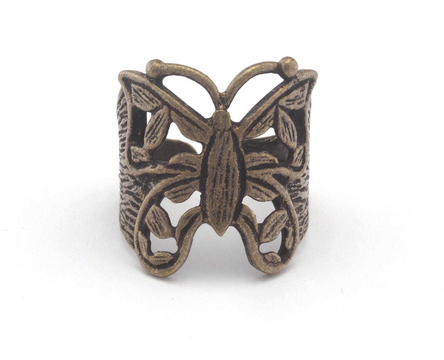 Butterfly Adjustable Ring Antique Bronze Plated Brass (17.5mm 7US inner size) OZ1829