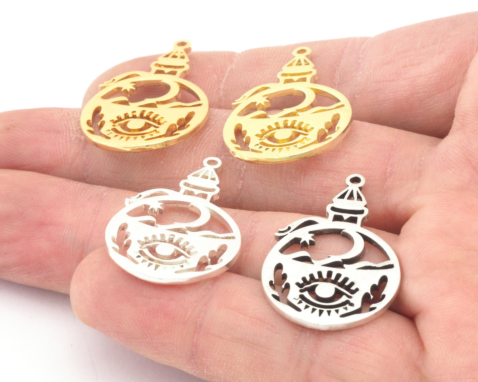 Eye Tower Leaf Charms Pendant Raw Brass - Shiny Silver - Antique silver - Shiny gold Plated 31x20mm 1.5mm thickness Charms OZ4660-250