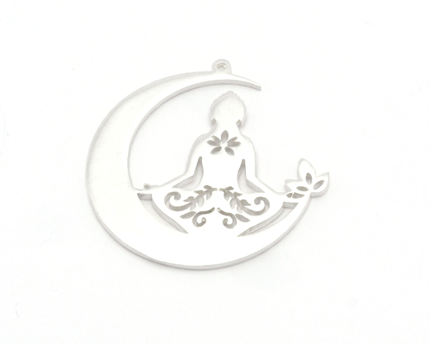 Crescent Meditation Pendant Shiny Silver Plated Brass 39x39mm OZ4662-725