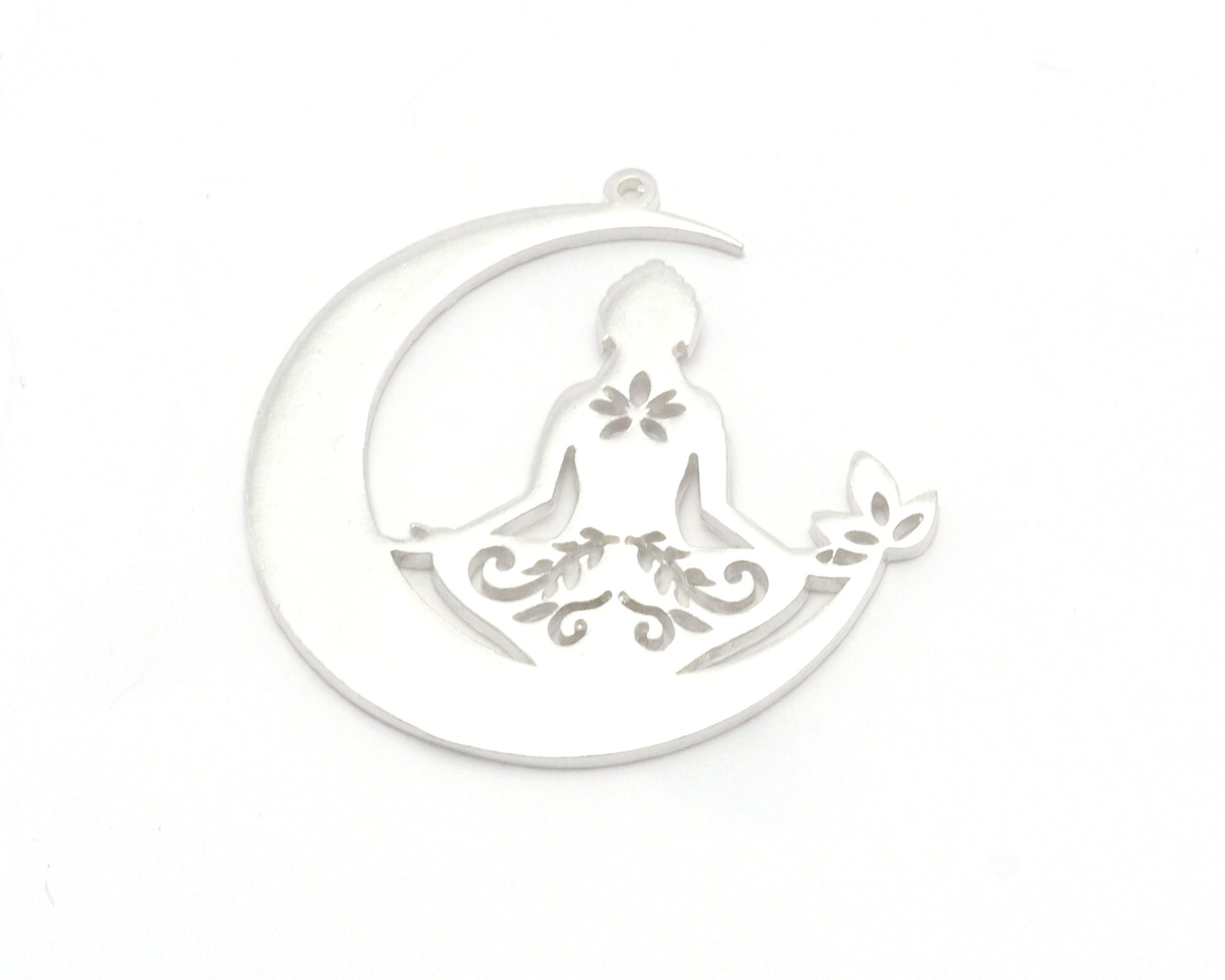 Crescent Meditation Pendant Shiny Silver Plated Brass 39x39mm OZ4662-725