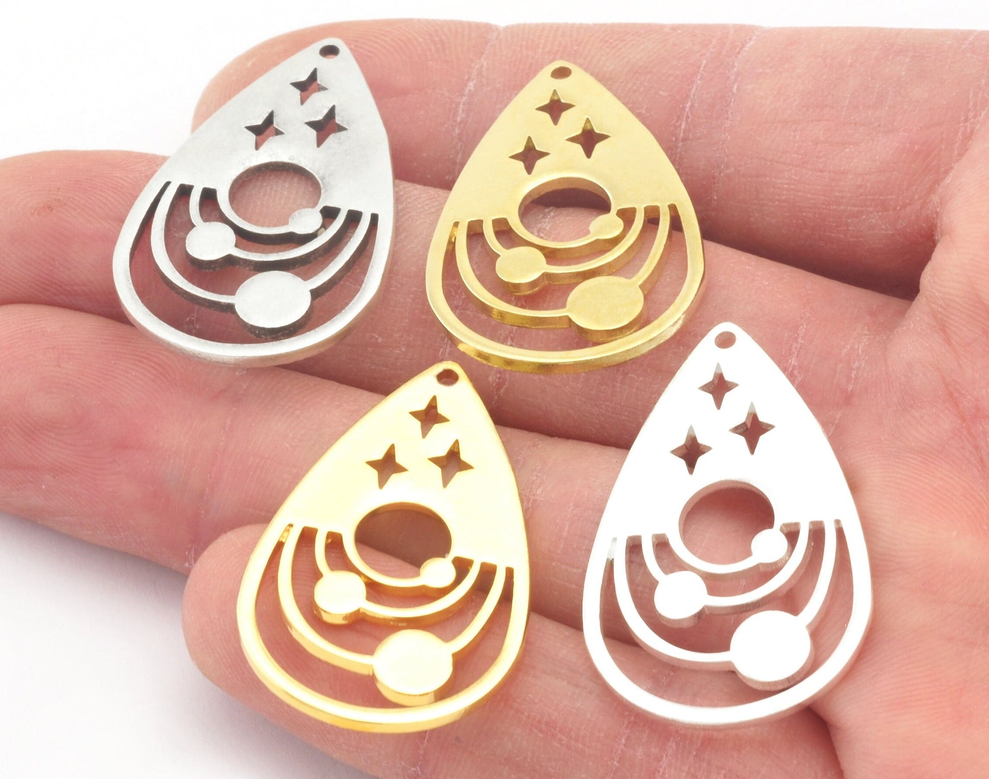 Drop Planets Orbit Stars Charms Pendant Raw Brass - Shiny Silver - Antique silver - Shiny gold Plated 35x20x1.5mm Charms OZ4663-400