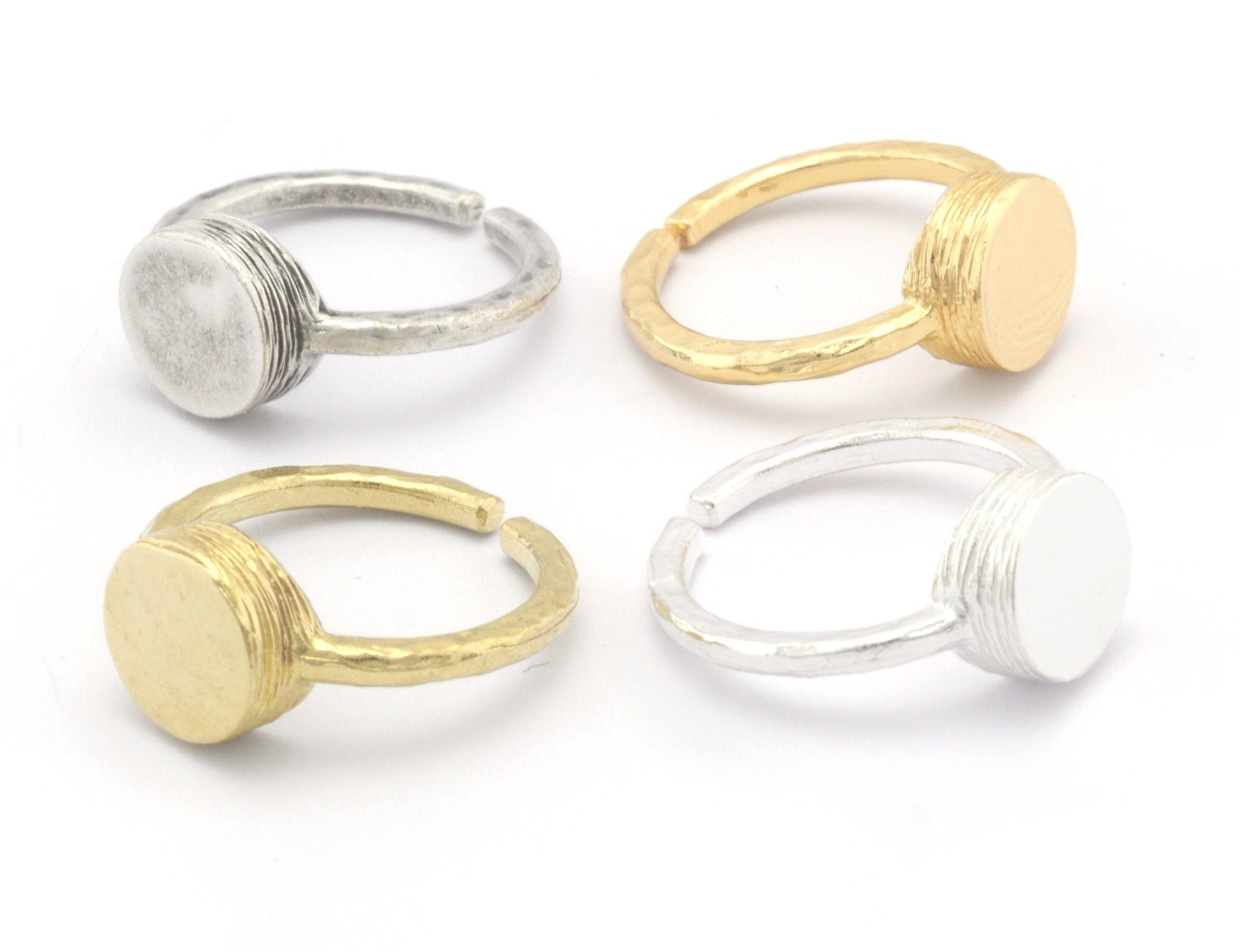 Round Brushed Edge Ring Base Adjustable Ring Blank Raw Brass - Shiny silver - Antique silver - Shiny Gold plated (10mm blank) OZ4685