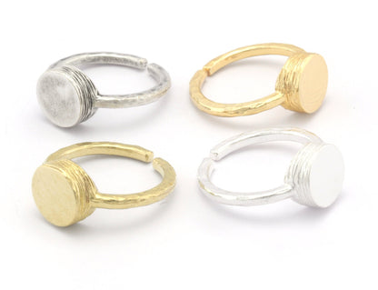 Round Brushed Edge Ring Base Adjustable Ring Blank Raw Brass - Shiny silver - Antique silver - Shiny Gold plated (10mm blank) OZ4685