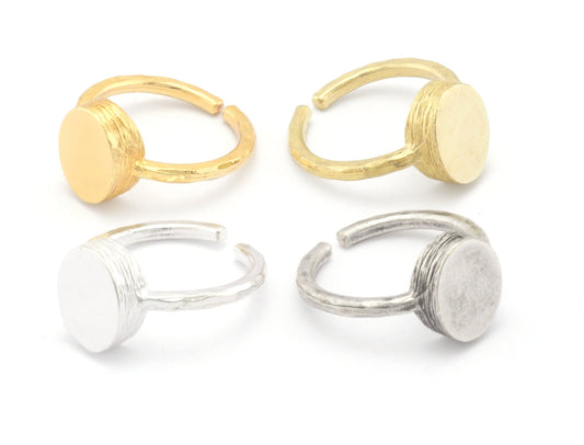 Oval Brushed Edge Ring Base Adjustable (5US) Ring Blank Raw Brass - Shiny - Antique silver - Shiny Gold plated (12x10mm blank) OZ4722
