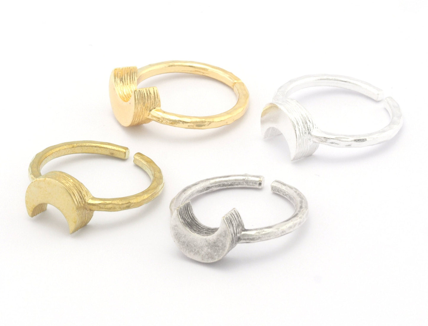 Crescent Brushed Edge Ring Base Adjustable (8US) Ring Blank Raw Brass - Shiny - Antique silver - Gold plated (10x8mm blank) OZ4688