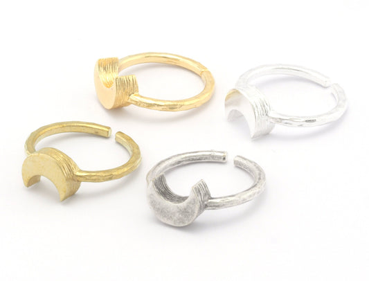 Crescent Brushed Edge Ring Base Adjustable (8US) Ring Blank Raw Brass - Shiny - Antique silver - Gold plated (10x8mm blank) OZ4688