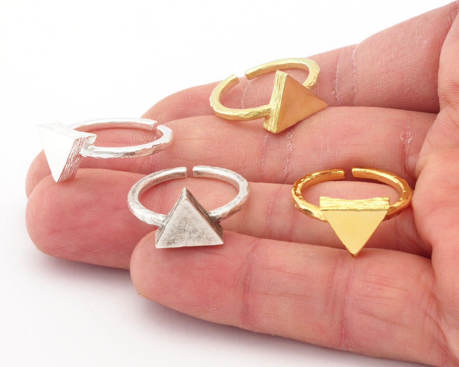 Triangle Brushed Edge Ring Base Adjustable(5US) Ring Blank Raw Brass - Shiny - Antique silver - Shiny Gold plated (12x10mm blank) OZ4724