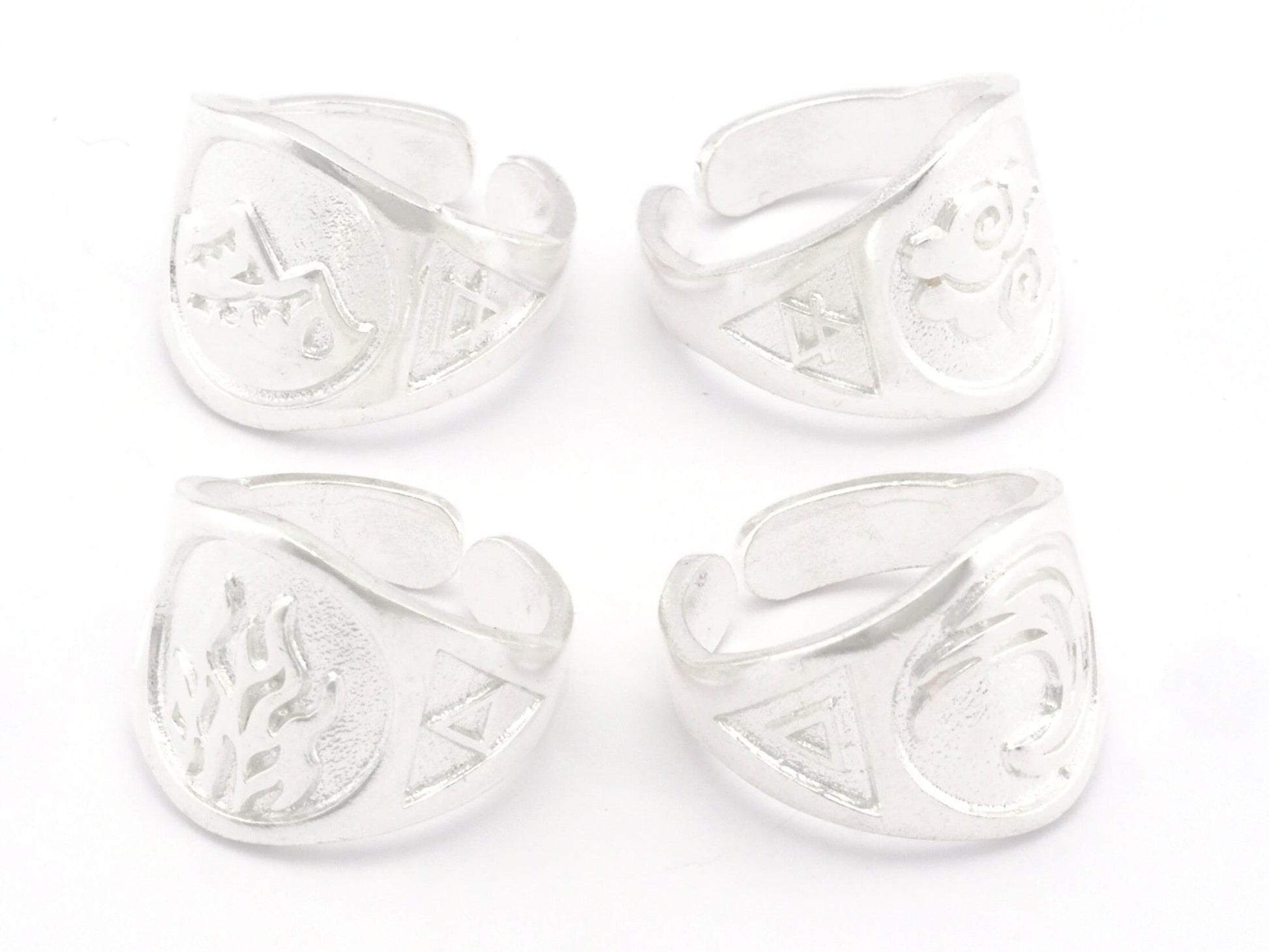 Four Elements Symbols Embossment Ring Adjustable Shiny silver Plated Brass (6 - 10 US inner size) 4671-72-73-74