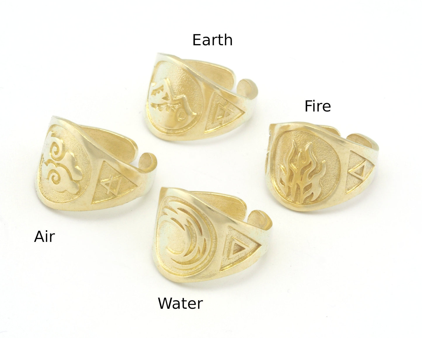 Four Elements Symbols Embossment Ring Adjustable Raw Brass (6 - 10 US inner size) 4671-72-73-74