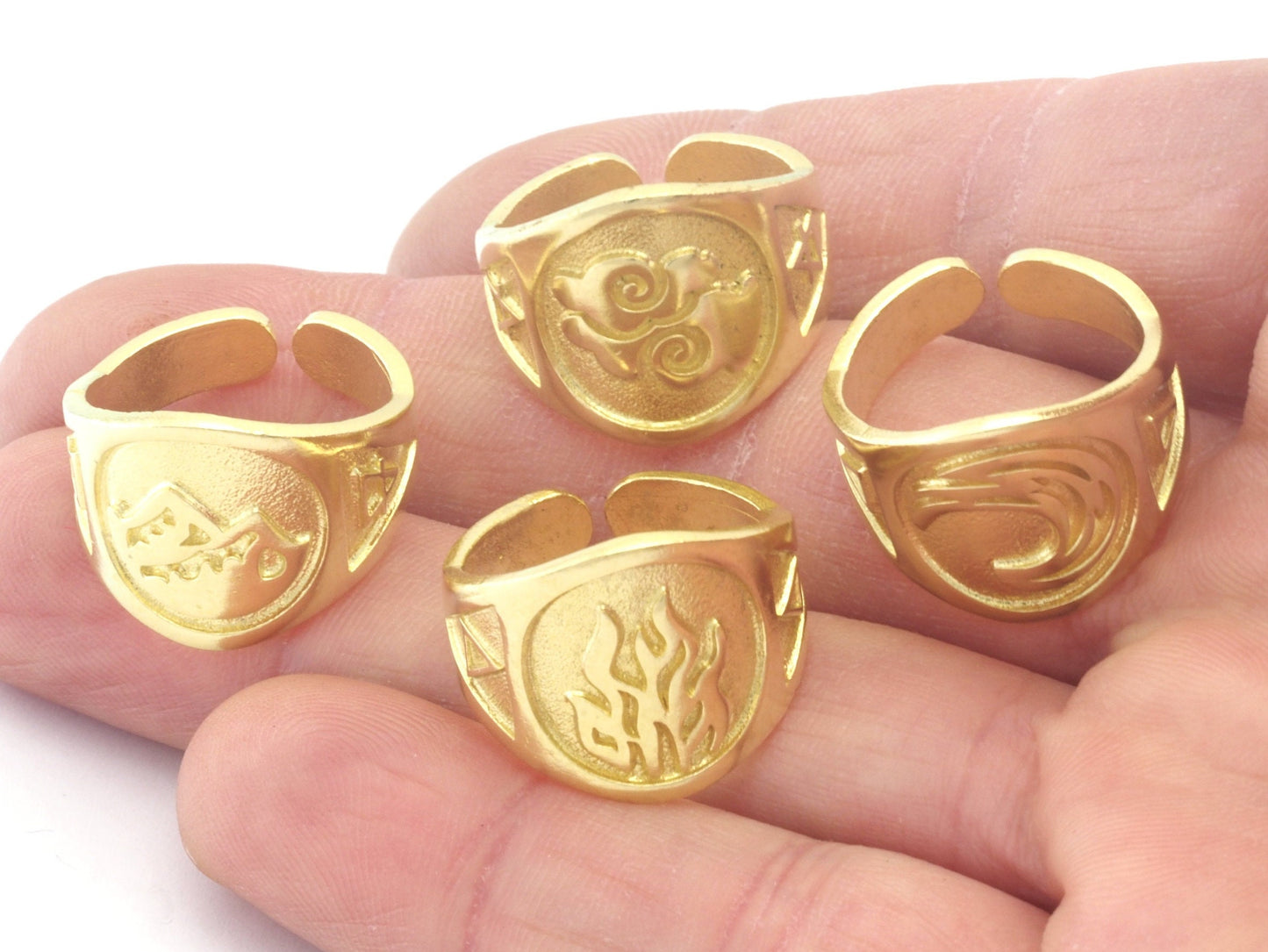 Four Elements Symbols Embossment Ring Adjustable Raw Brass (6 - 10 US inner size) 4671-72-73-74