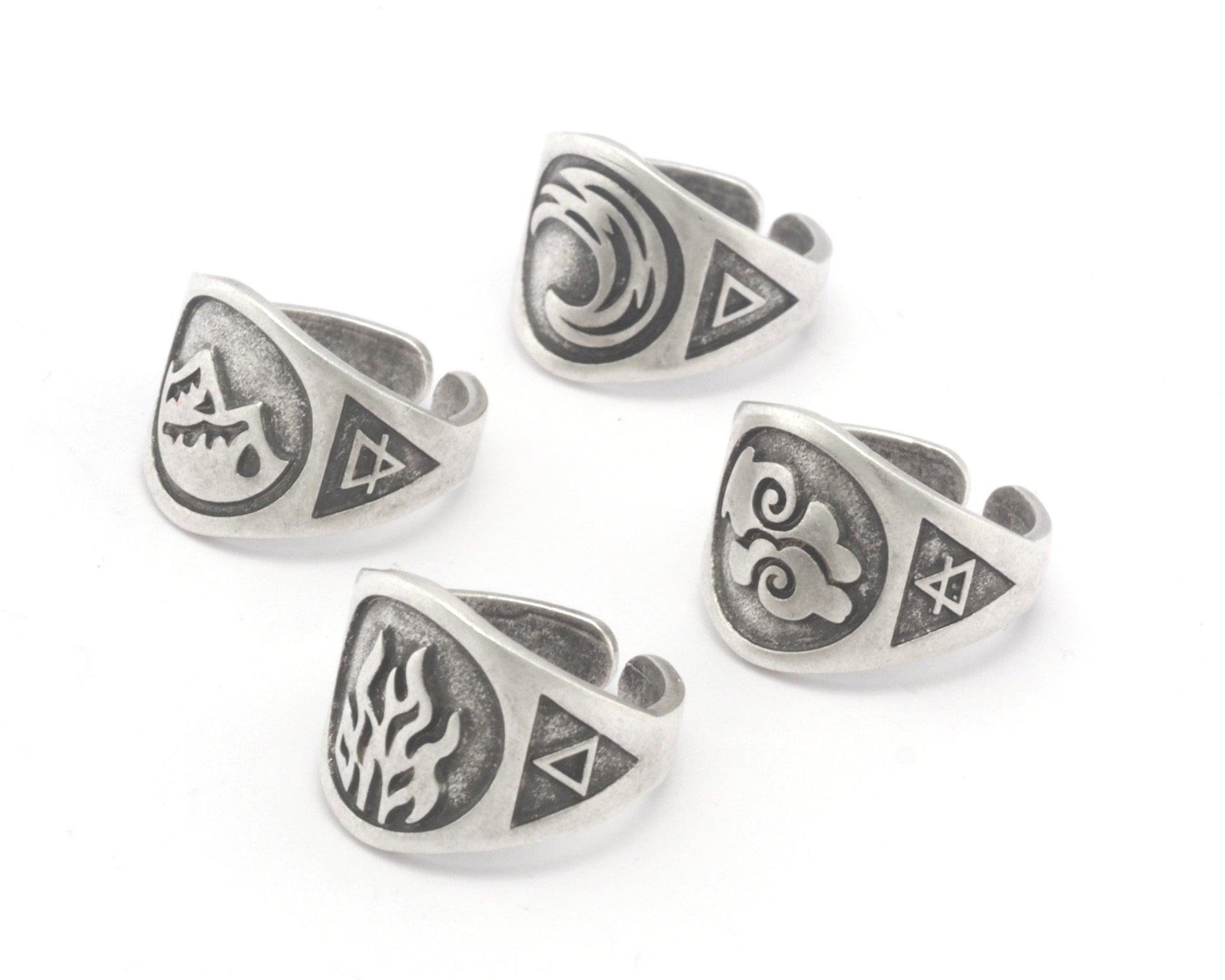 Four Elements Symbols Embossment Ring Adjustable Antique silver Plated Brass (6 - 10 US inner size) 4671-72-73-74