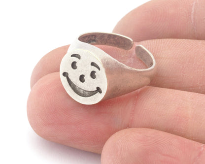 Smile Face Ring Adjustable Antique Silver Plated Brass (7 - 9US inner size) 4395