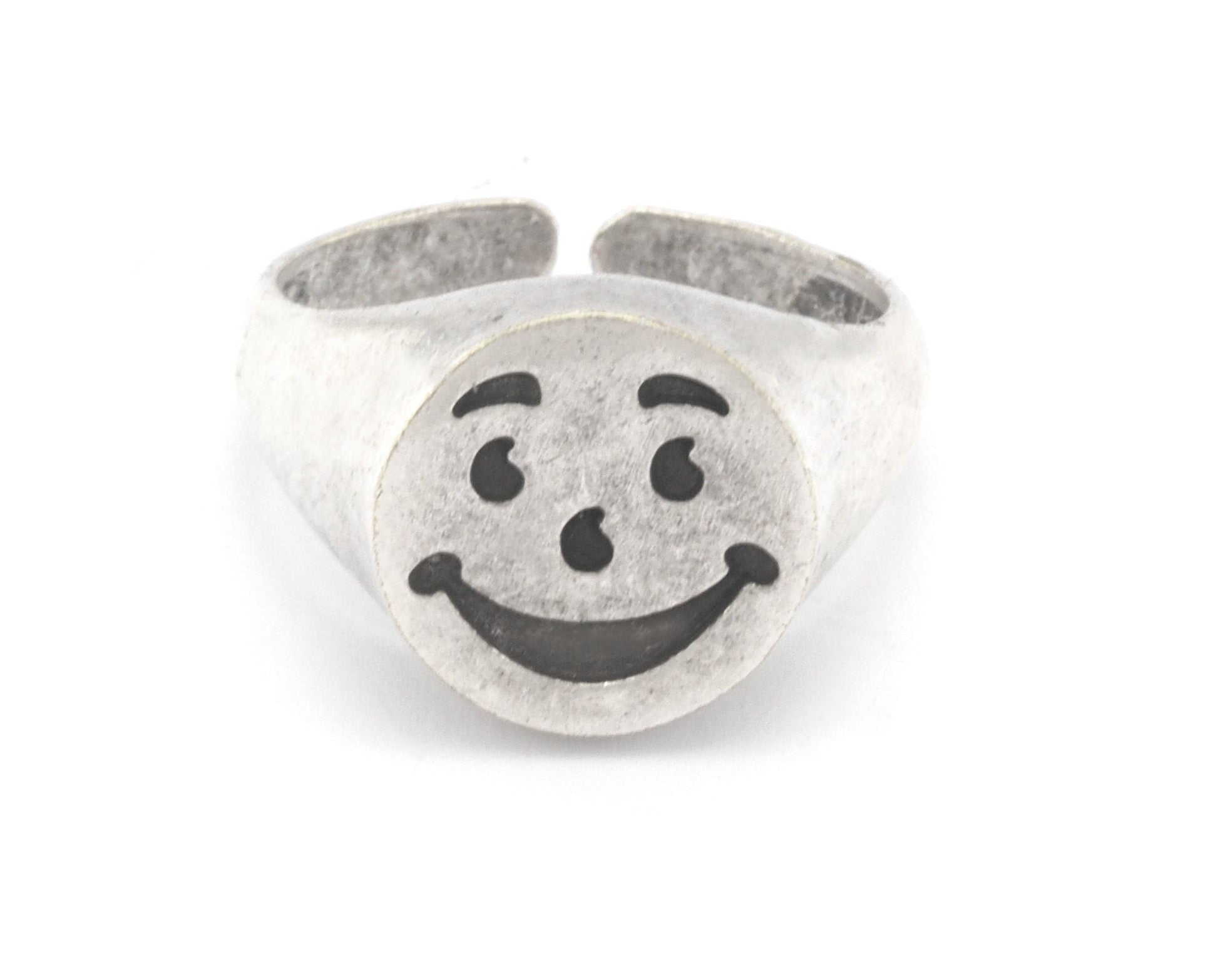 Smile Face Ring Adjustable Antique Silver Plated Brass (7 - 9US inner size) 4395