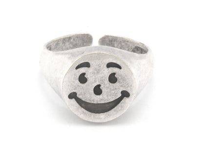 Smile Face Ring Adjustable Antique Silver Plated Brass (7 - 9US inner size) 4395