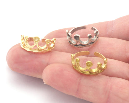 Ring Crown Adjustable Ring Bezel Raw brass - Antique Silver Plated - Shiny Gold Plated (17mm 7US inner size - Adjustable ) OZ2718