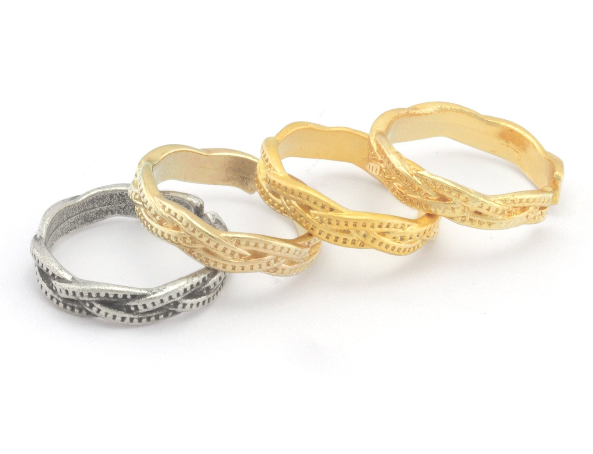 Minimalist Band Textured Adjustable Ring Raw Brass - Shiny Silver - Antique Silver - Matte Gold - Shiny Gold (17.5mm 7US size) OZ3857