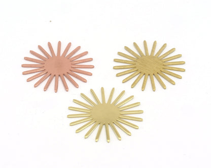 Sun Flat Connector Charms 30mm Raw Copper - Raw Brass - Brushed findings S202-220