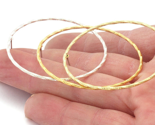 Swirl Big Circle Hoop Textured Earrings Base Stud, Raw brass - Shiny Silver - Shiny Gold Plated 47mm 4691