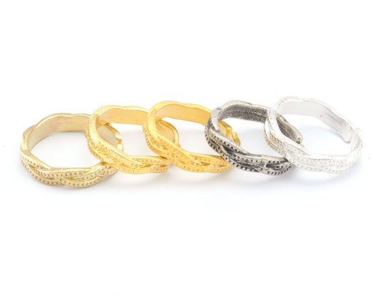 Minimalist Band Textured Adjustable Ring Raw Brass - Shiny Silver - Antique Silver - Matte Gold - Shiny Gold (17.5mm 7US size) OZ3857