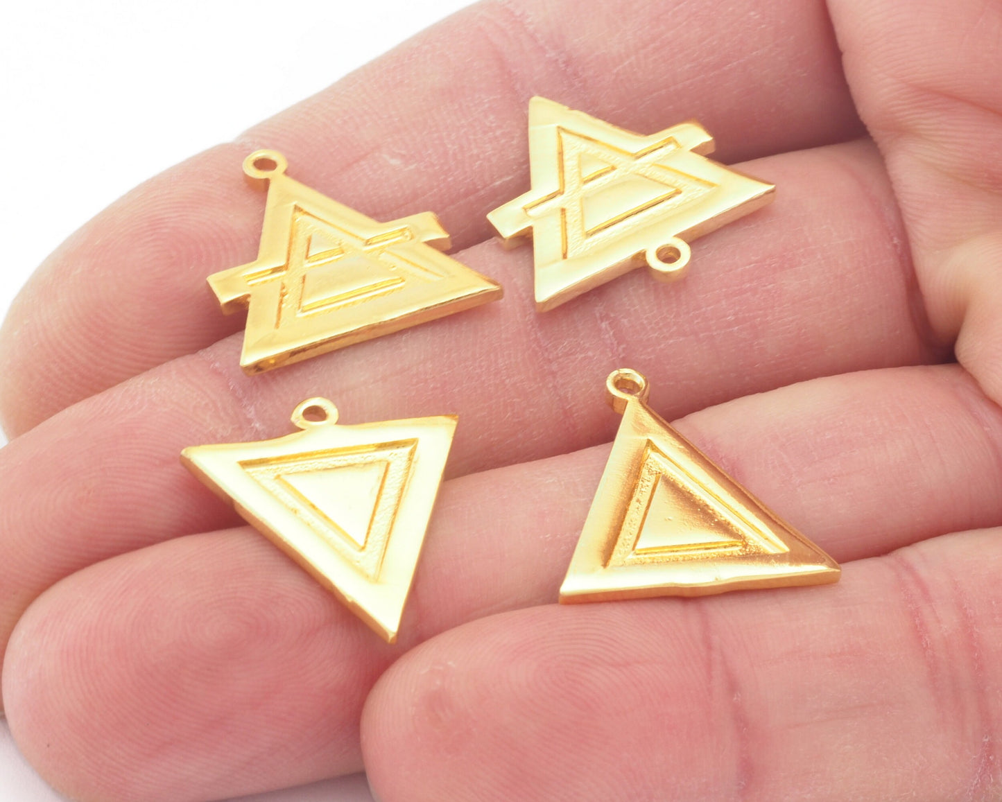 Four Elements Symbols Charms Pendant Shiny Gold Plated Brass (21x19mm, 1.5mm thickness) 4695-96-97-98