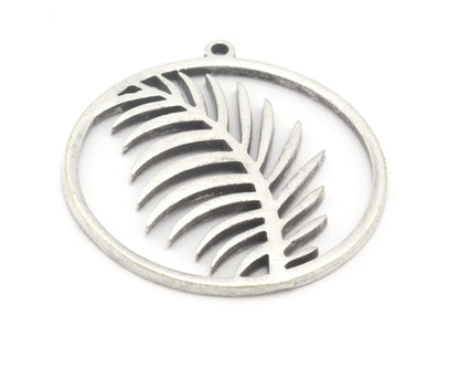 Palm Leaf Charms Pendant Raw Brass - Shiny Silver - Antique silver - Shiny gold Plated 32x30mm 1.5mm thickness Charms OZ4699-350