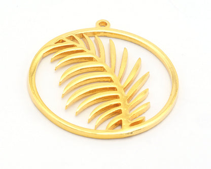 Palm Leaf Charms Pendant Raw Brass - Shiny Silver - Antique silver - Shiny gold Plated 32x30mm 1.5mm thickness Charms OZ4699-350