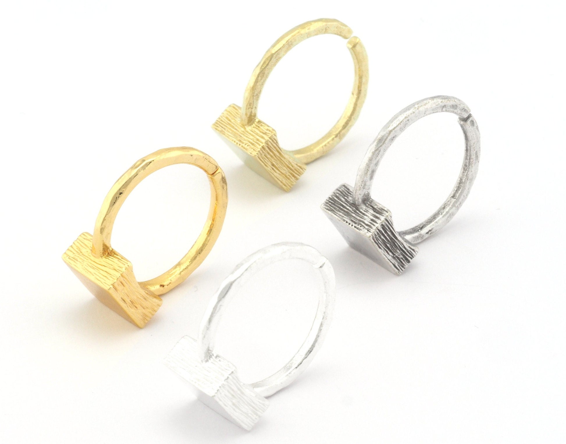 Square Brushed Edge Ring Base Adjustable Ring Blank Raw Brass - Shiny silver - Antique silver - Shiny Gold plated (10x10mm blank) OZ4683