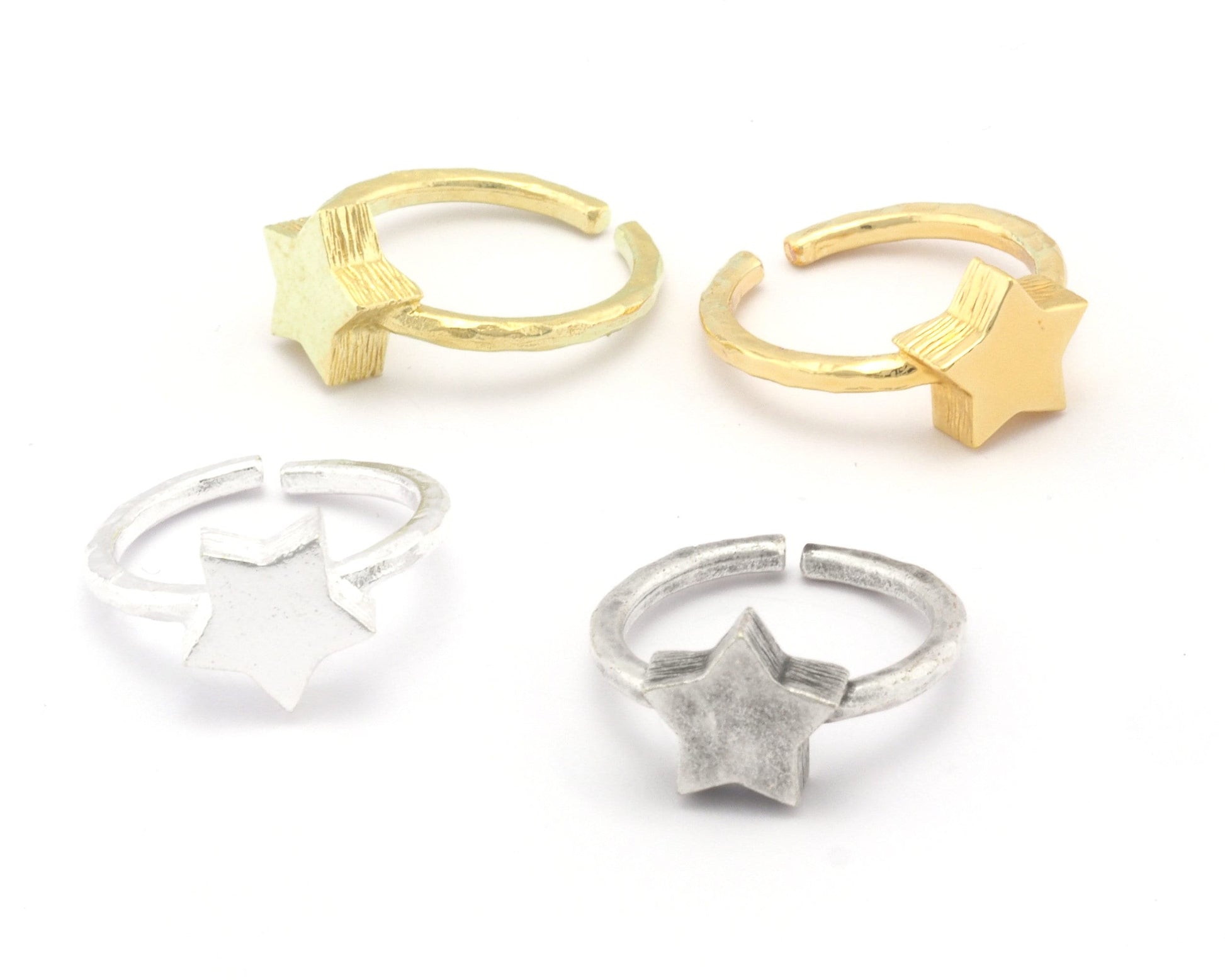 Star Brushed Edge Ring Base Adjustable (5US) Ring Blank Raw Brass - Shiny - Antique silver - Shiny Gold plated (11x10mm blank) OZ4721