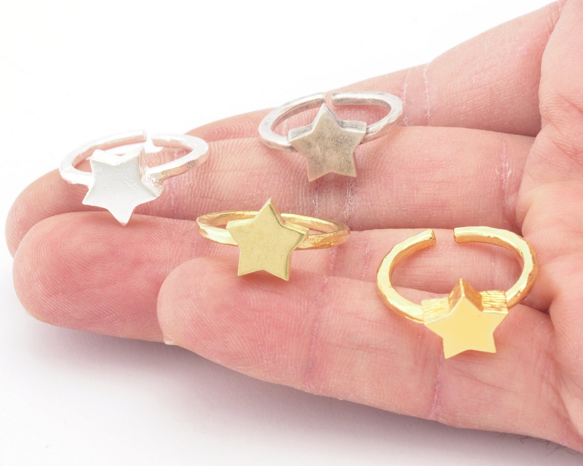 Star Brushed Edge Ring Base Adjustable (5US) Ring Blank Raw Brass - Shiny - Antique silver - Shiny Gold plated (11x10mm blank) OZ4721